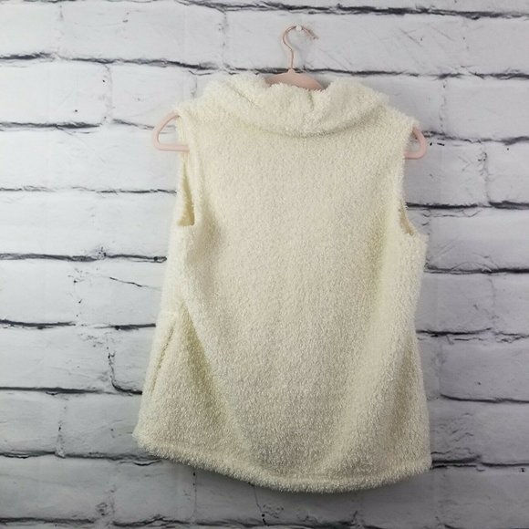 J Jill Cream Fleece Fuzzy Boucle Full Zip Vest - Picture 4 of 6
